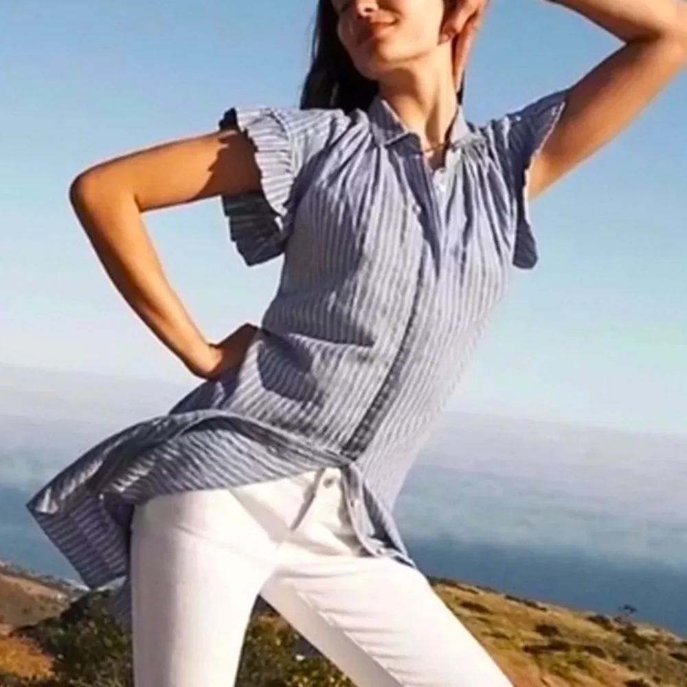 Isabella Sinclair Anthropologie Piper Blue Striped Shirt Dress - Picture 3 of 15